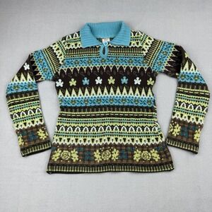 Steve & Barry's Girls Y2K Knit Sweater Polo Fair Isle Floral Size M 7/8